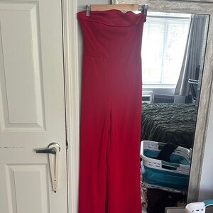 Elegant Red Strapless Jumpsuit